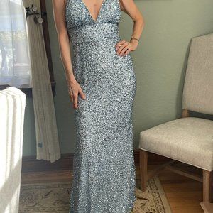 Aleta Long, Backless, Halter, Sequined Formal Evening Gown- Size 2- NWT